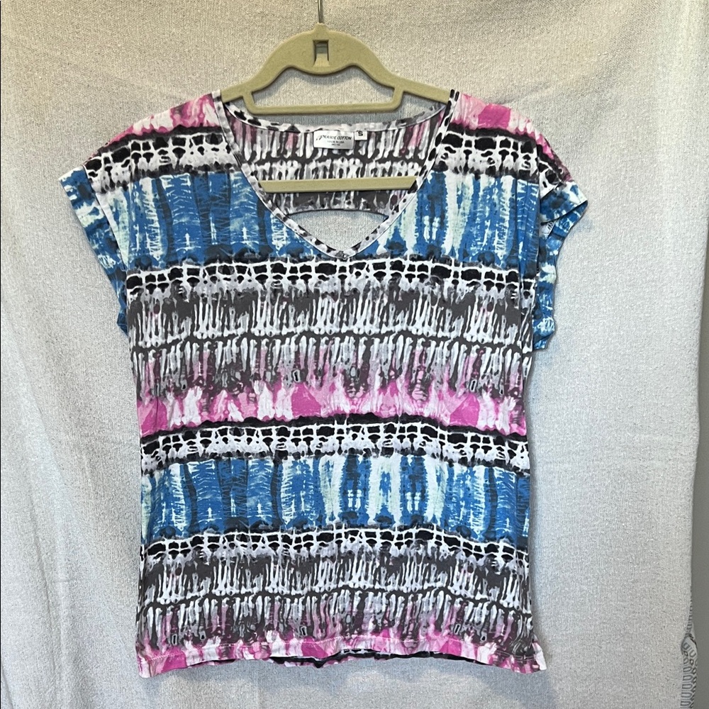 Women's Short Sleeve Tie-Dye Top - Blue, Pink, Black